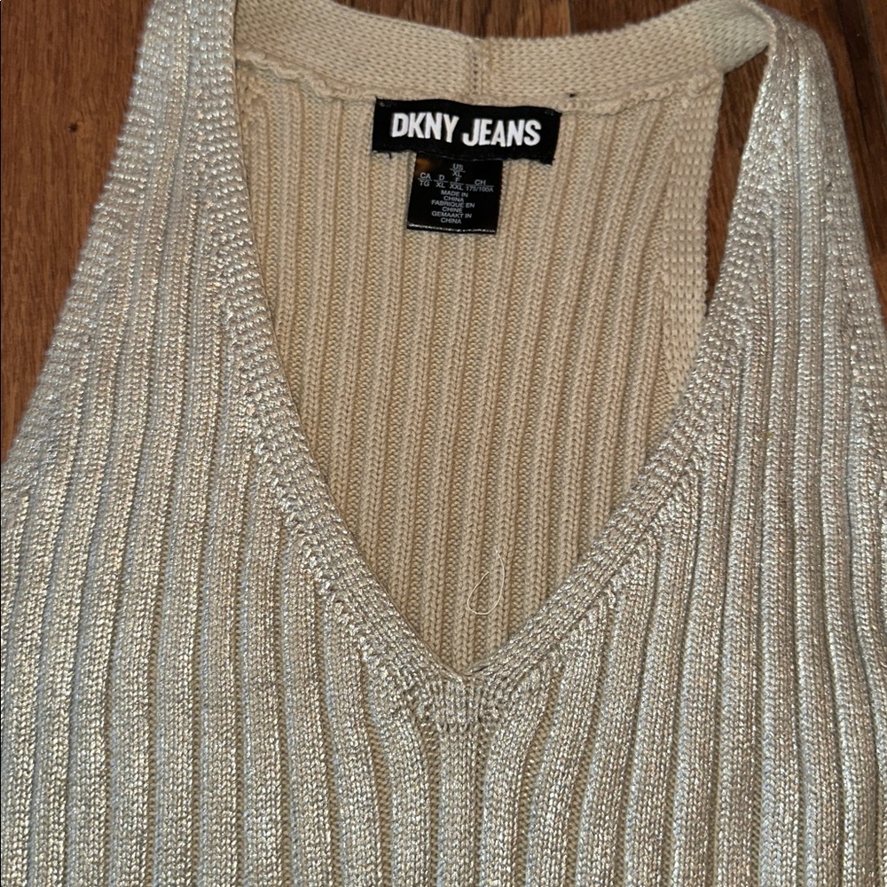 DKNY Jeans metallic ribbed knit tank top XL - Picture 3 of 5